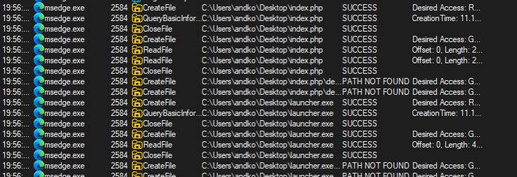 System Informer DiagTrack handles filtered by device path showing launcher.exe