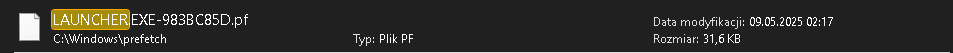LAUNCHER.EXE prefetch file present in the Windows Prefetch directory
