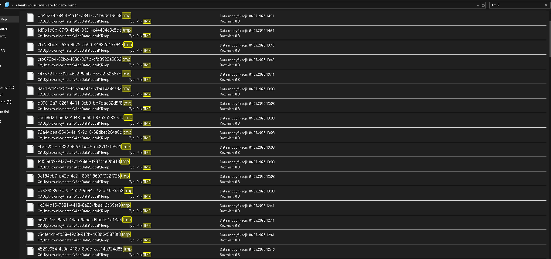 A randomly named .tmp file created by Gosth inside the Windows Temp directory