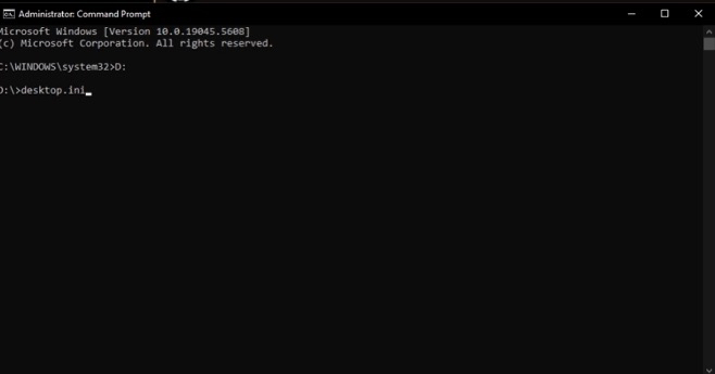 Command prompt listing the oversized desktop.ini DLL on the mounted EFI partition