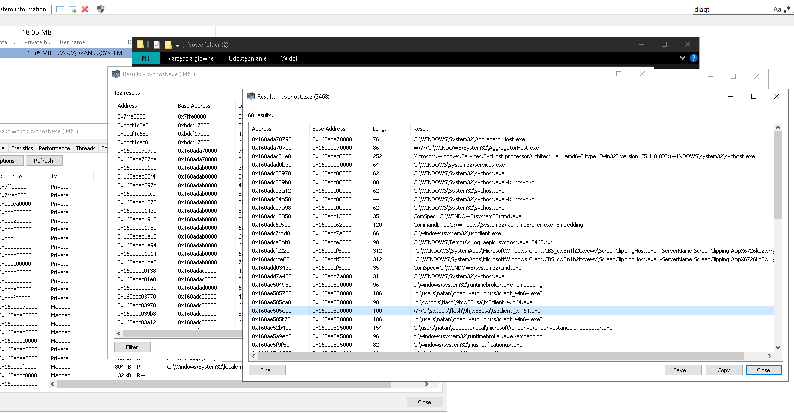 DiagTrack service entries referencing the Skript.gg loader in System Informer