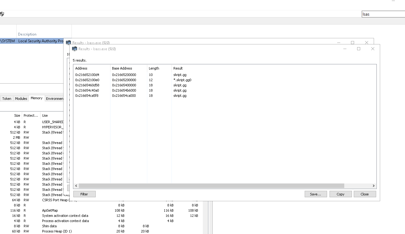 skript.gg string found inside lsass.exe memory