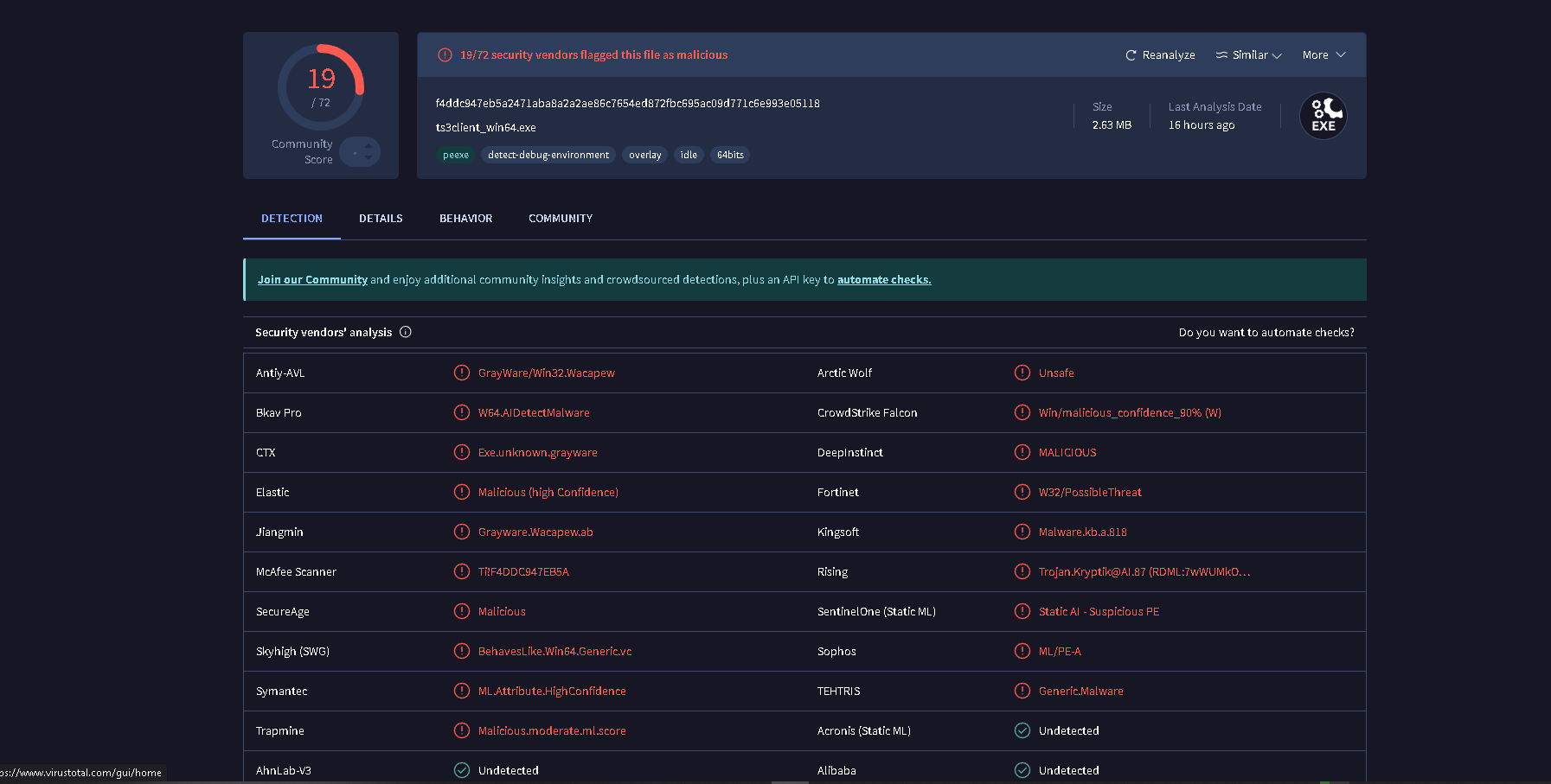 VirusTotal detections for the Skript.gg loader